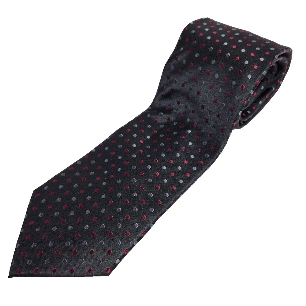 DONALD J TRUMP Signature Collection TIE 100% SILK Black w/ Red/Silver polka Dots